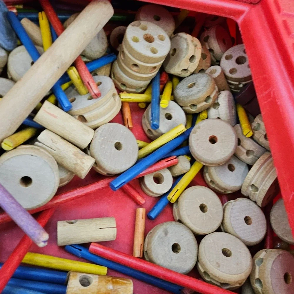 Vintage TinkerToy Wooden Building Set‎ Mixed Lot 1985 Lego Systems w Lego Case